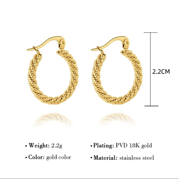 18K Gold Plated Stainless Steel Twisted Hoop Earrings - Picture 6 of 6